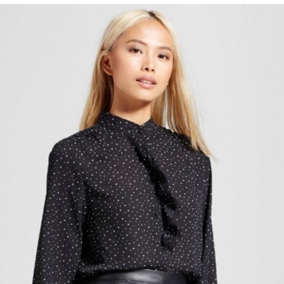 Who What Wear Black Long Sleeve Ruffle Blouse – Size M - Picture 1 of 5